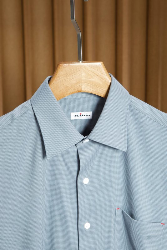 Kiton 울 천사격 긴팔 셔츠 남성용 001-216182
