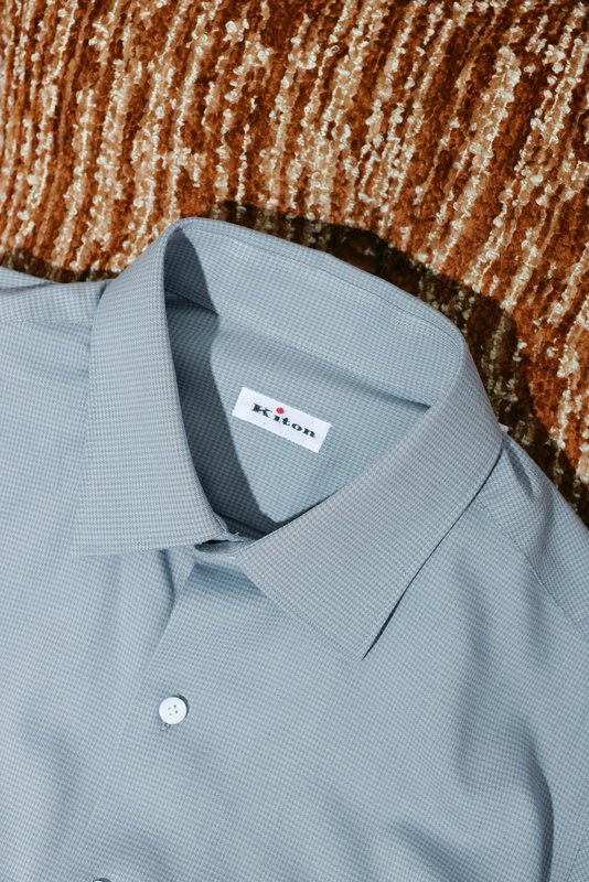 Kiton 울 천사격 긴팔 셔츠 남성용 001-216182