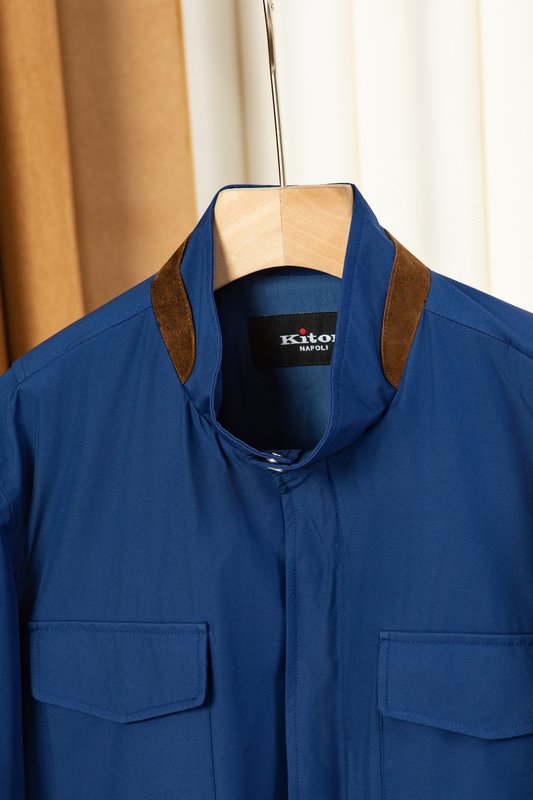 Kiton 스탠드 칼라 웨이스트 조임 트렌치 자켓 001-216262