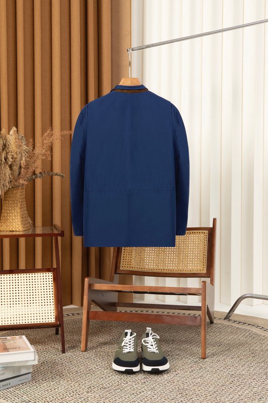 Kiton 스탠드 칼라 웨이스트 조임 트렌치 자켓 001-216262