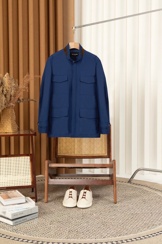 Kiton 스탠드 칼라 웨이스트 조임 트렌치 자켓 001-216262