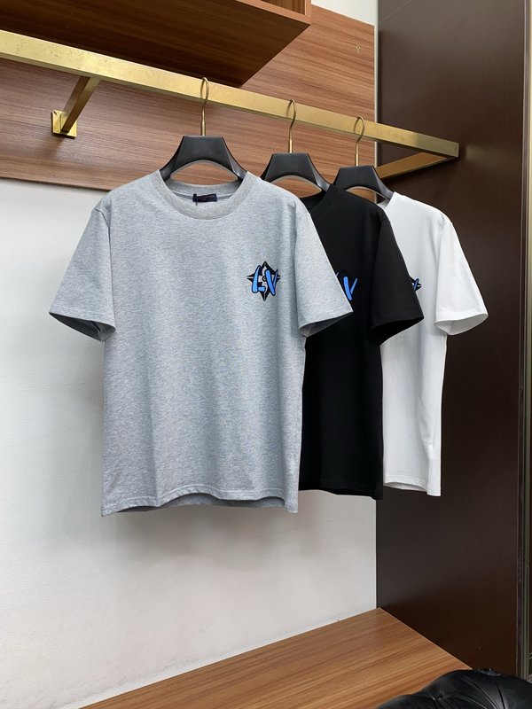 루이비통 남성 순면 라운드넥 반팔 티셔츠 001-216370