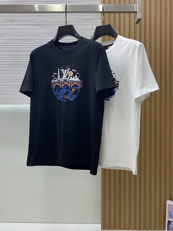 루이비통 남성 코튼 라운드넥 반팔 티셔츠 001-216396
