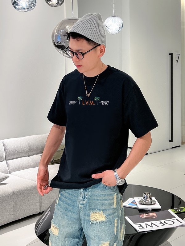 루이비통 레터링 동물 자수 반팔 티셔츠 001-216649