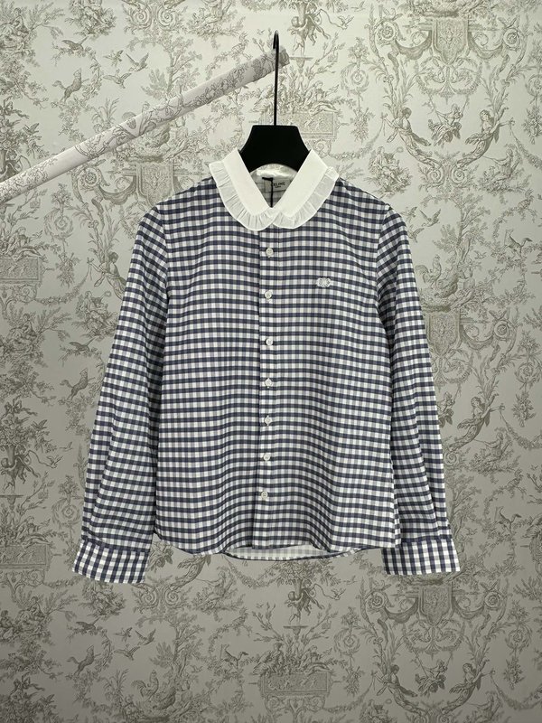 셀린 클래식 컬러 블록 러플 칼라 자수 셔츠 001-216992