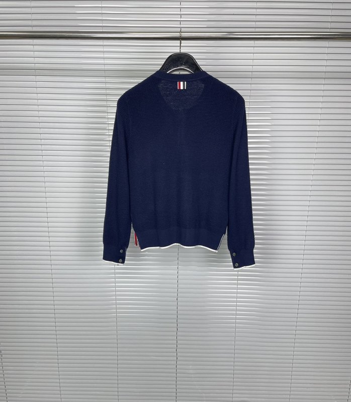 톰브라운 라운드 넥 컬러 블록 니트 가디건 001-217372