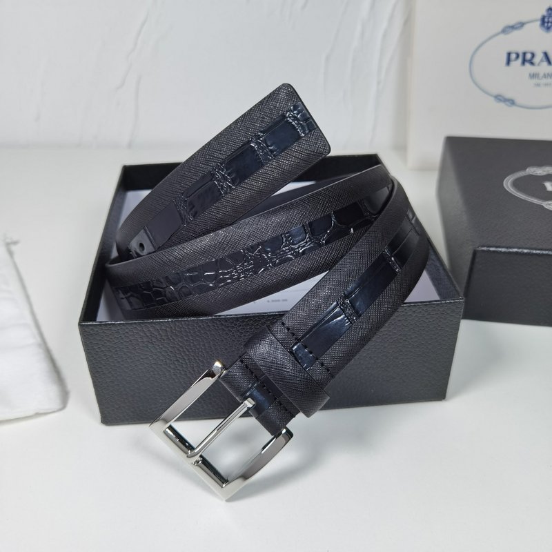 프라다 35mm 크로스 그레인 비즈니스 벨트 001-220075