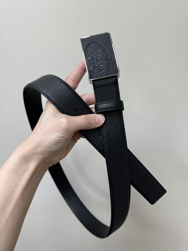 프라다 3.4cm 크로스그레인 블랙 벨트 001-220135