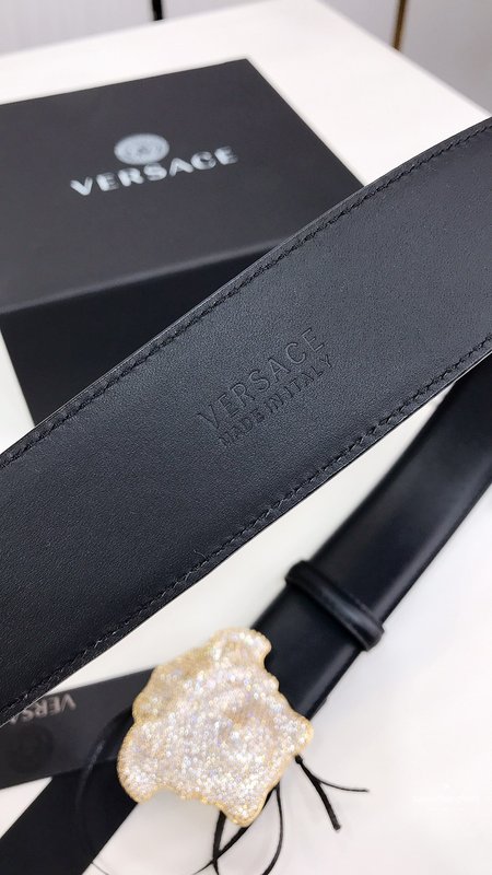 베르사체 블랙 크리스탈 메두사 버클 가죽 벨트 001-220324