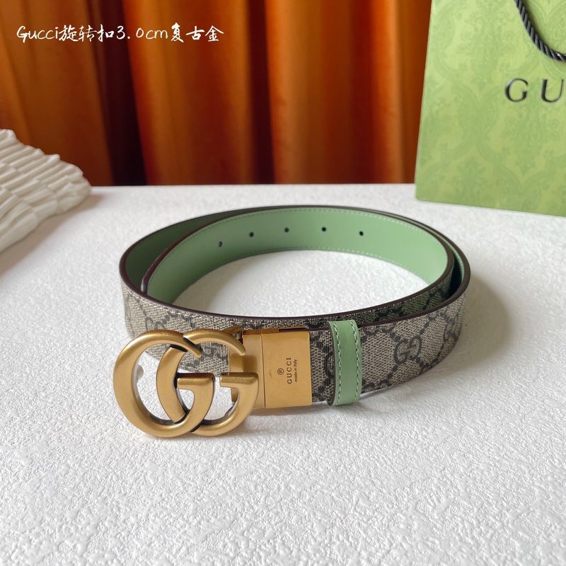 Gucci 양면 벨트 베이지 PVC 연그린 레더 3cm 001-220370