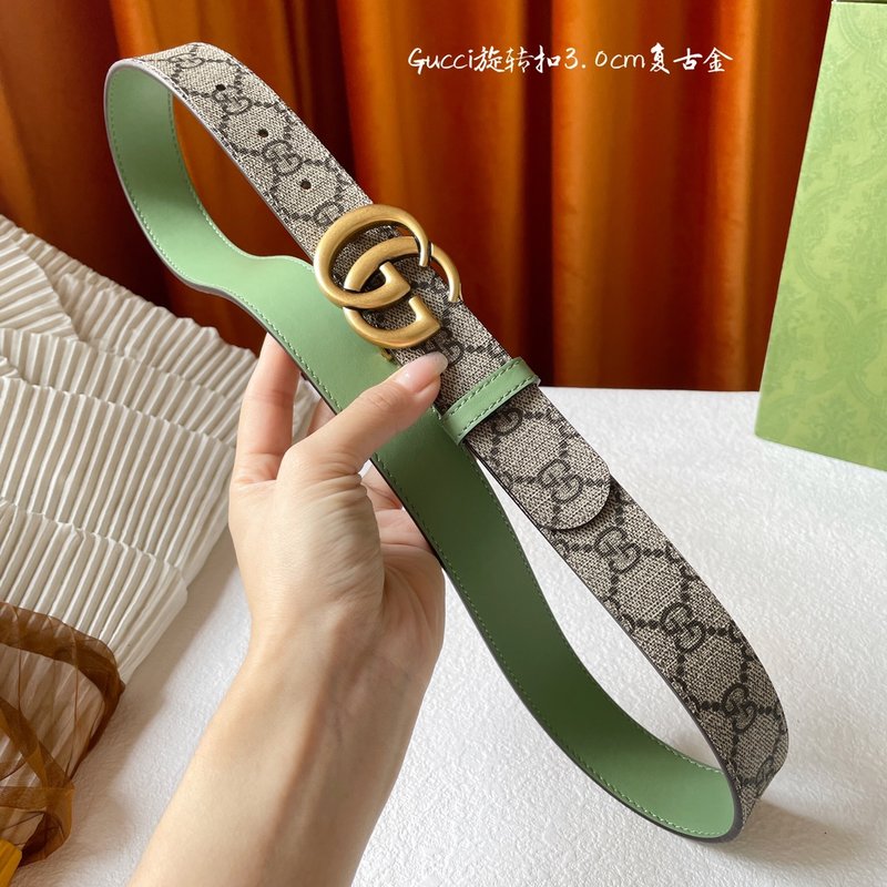 Gucci 양면 벨트 베이지 PVC 연그린 레더 3cm 001-220370