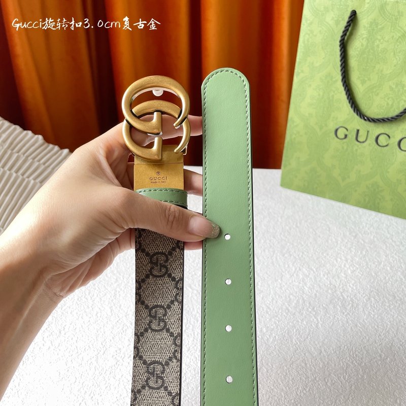 Gucci 양면 벨트 베이지 PVC 연그린 레더 3cm 001-220370