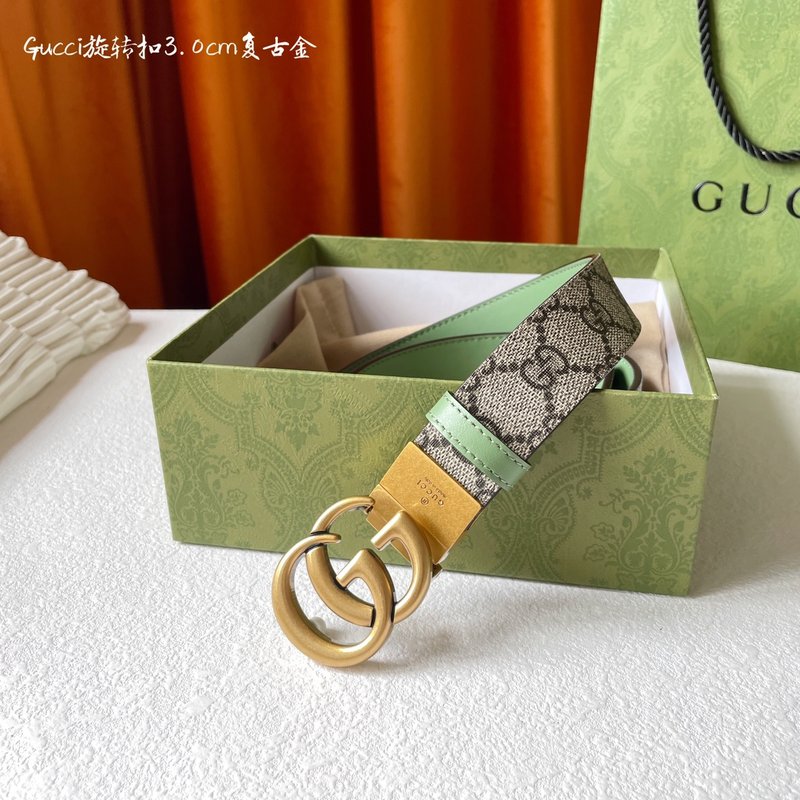 Gucci 양면 벨트 베이지 PVC 연그린 레더 3cm 001-220370