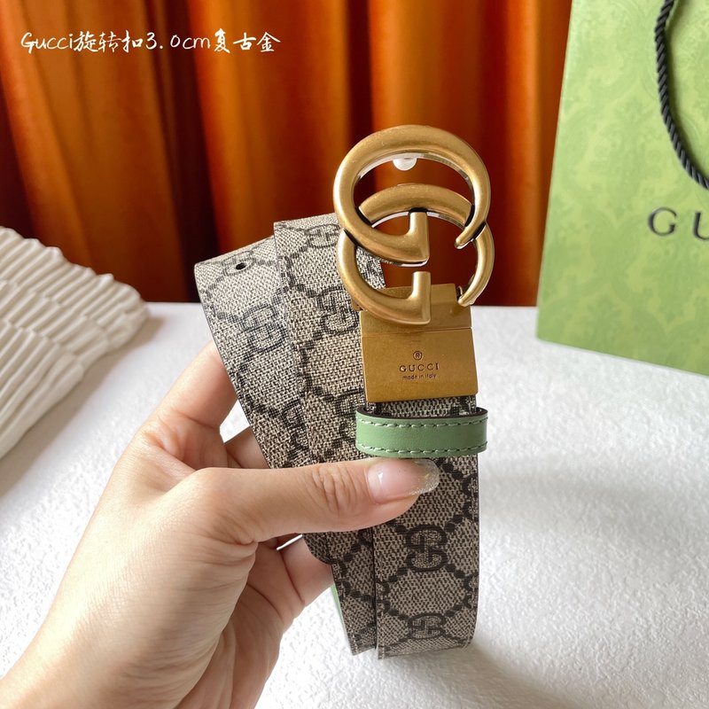 Gucci 양면 벨트 베이지 PVC 연그린 레더 3cm 001-220370