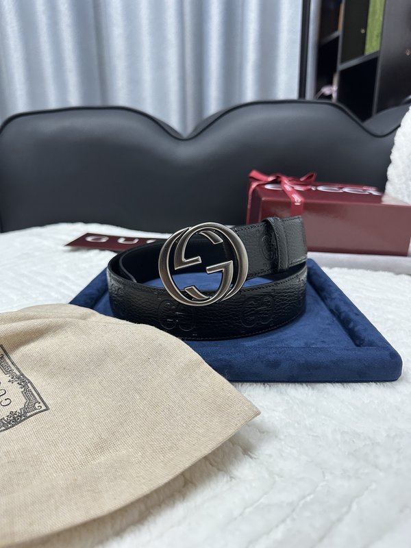 구찌 블랙 리치 그레인 더블 G 버클 벨트 4cm 001-220374