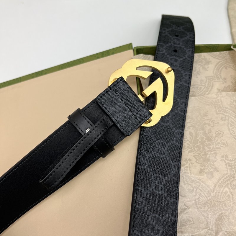 구찌 GG 캔버스 벨트 블랙 레더 트림 001-220393