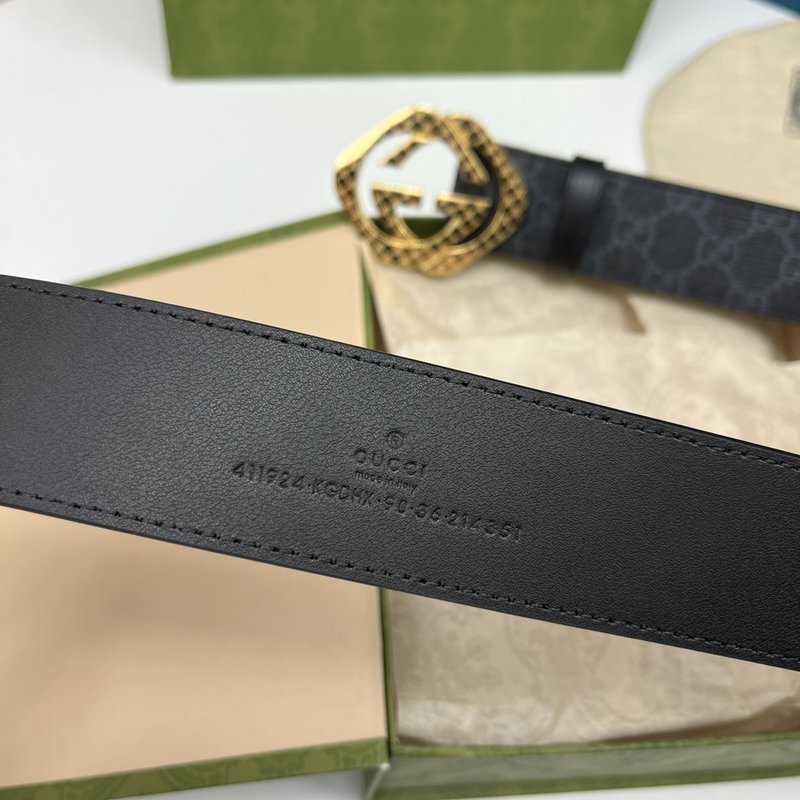 구찌 GG 캔버스 벨트 블랙 레더 트림 001-220393
