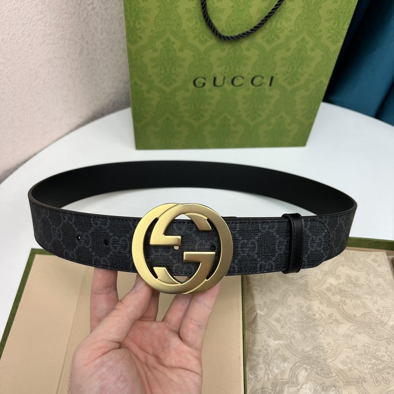 구찌 GG Supreme 캔버스 블랙 레더 벨트 001-220425