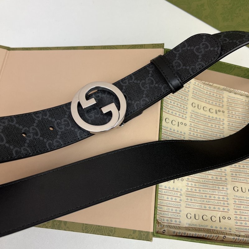 구찌 GG Supreme 블랙 캔버스 벨트 더블 G 001-220434