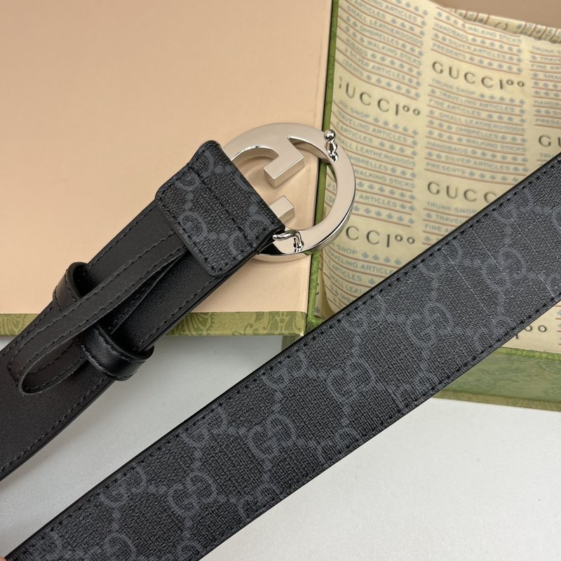 구찌 GG Supreme 블랙 캔버스 벨트 더블 G 001-220434