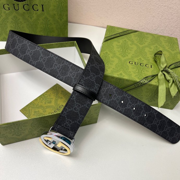 구찌 GG Supreme 블랙 레더 벨트 001-220489