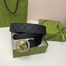 구찌 GG Supreme 블랙 레더 벨트 001-220489