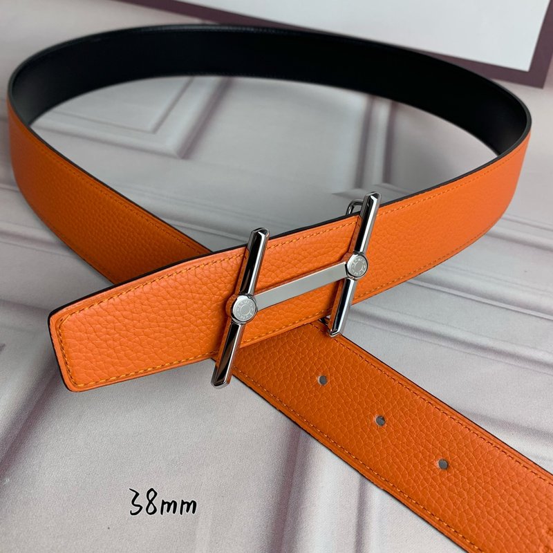에르메스 양면 H 버클 벨트 38mm 오렌지 블랙 001-220692