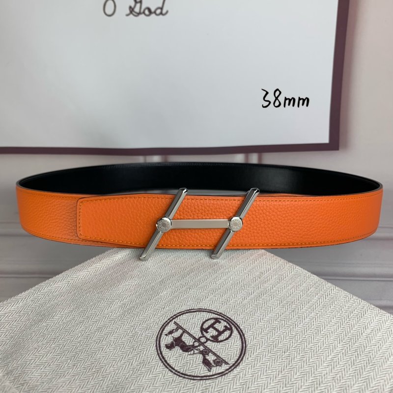 에르메스 양면 H 버클 벨트 38mm 오렌지 블랙 001-220692