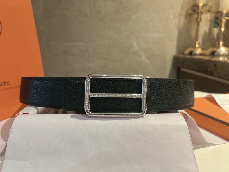 에르메스 블랙 가죽 벨트 3.8cm 폭 001-220722