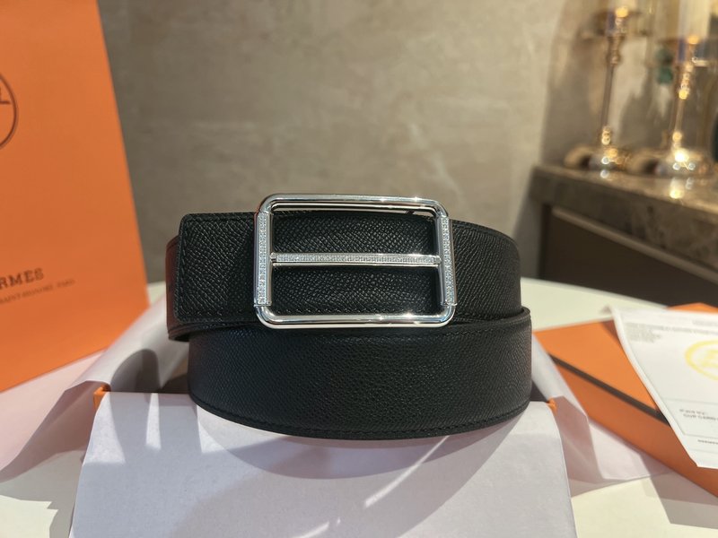 에르메스 블랙 가죽 벨트 3.8cm 폭 001-220722
