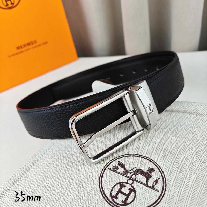 에르메스 블랙 리치 그레인 핀 버클 벨트 35mm 001-220769