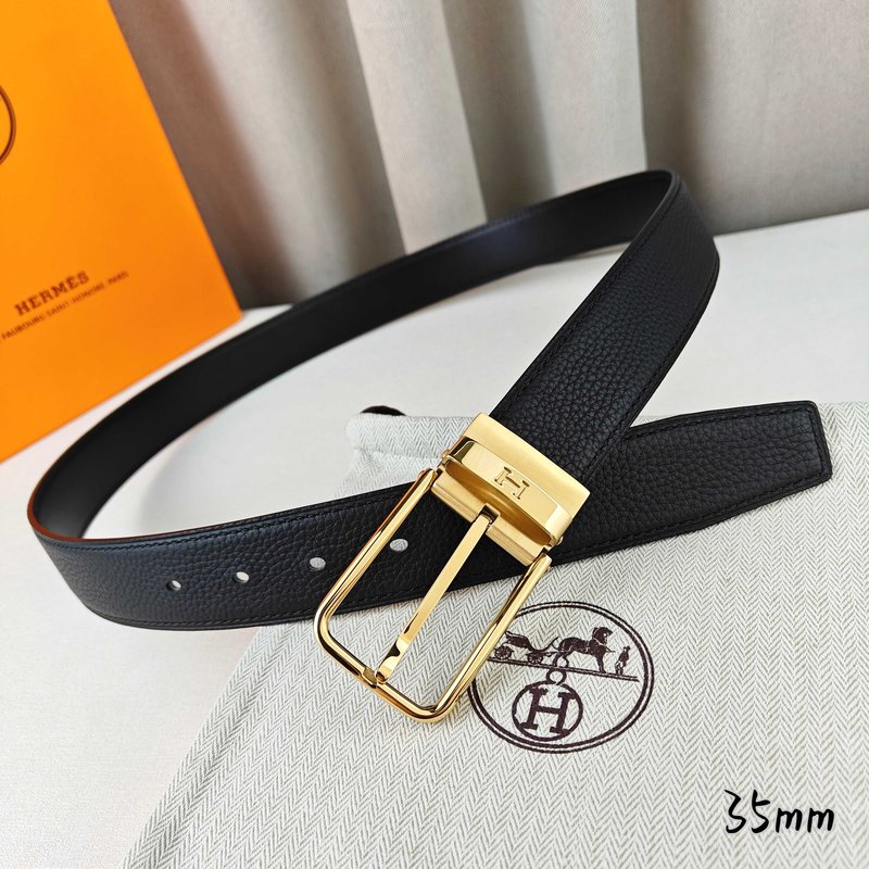 에르메스 블랙 리치 그레인 핀 버클 벨트 35mm 001-220769