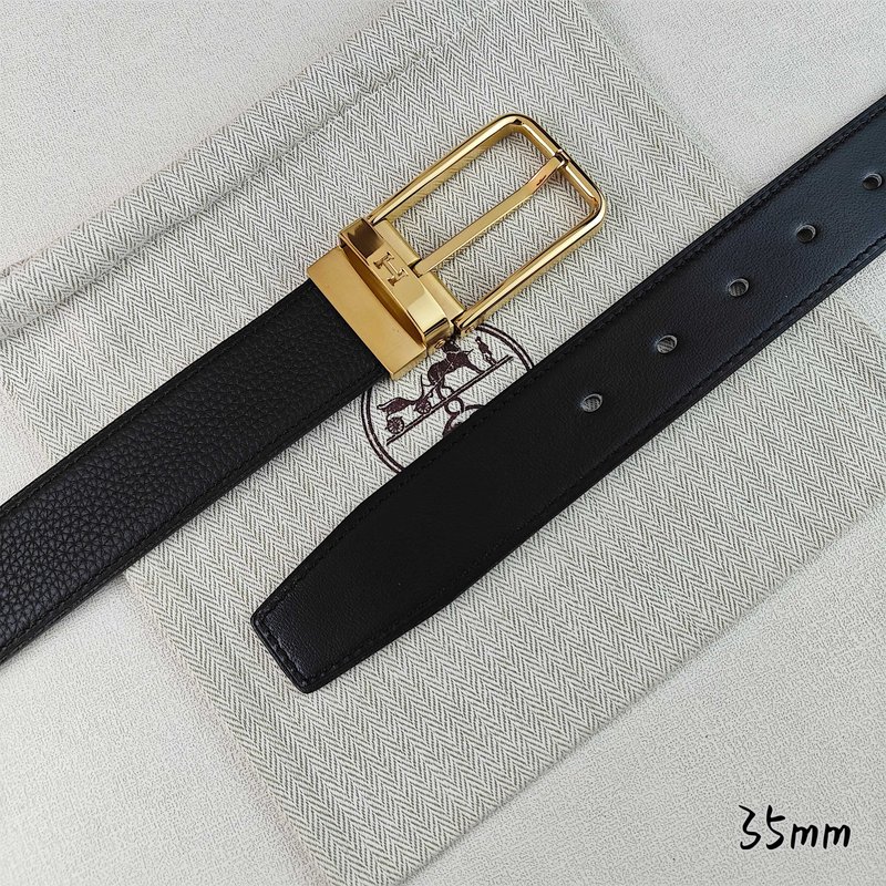 에르메스 블랙 리치 그레인 핀 버클 벨트 35mm 001-220769
