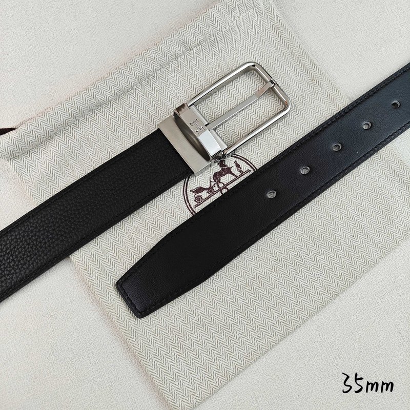 에르메스 블랙 리치 그레인 핀 버클 벨트 35mm 001-220769