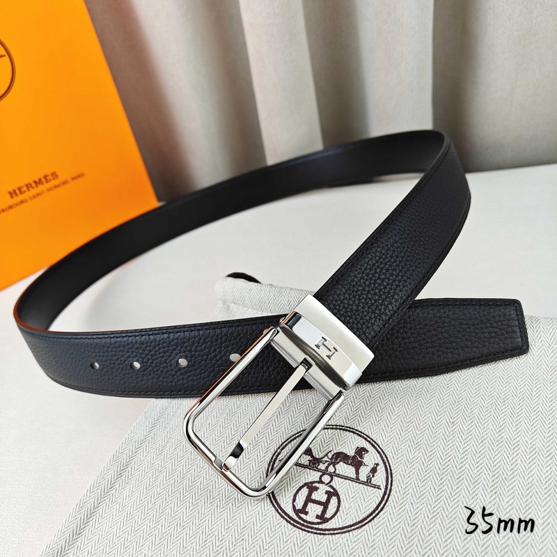 에르메스 블랙 리치 그레인 핀 버클 벨트 35mm 001-220769