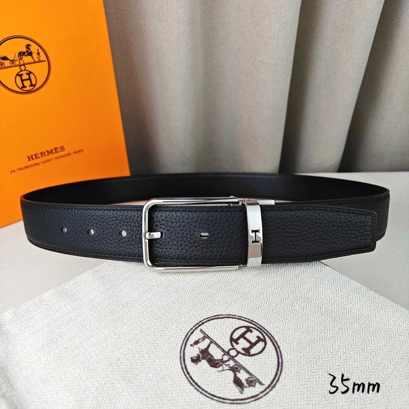 에르메스 블랙 리치 그레인 핀 버클 벨트 35mm 001-220769