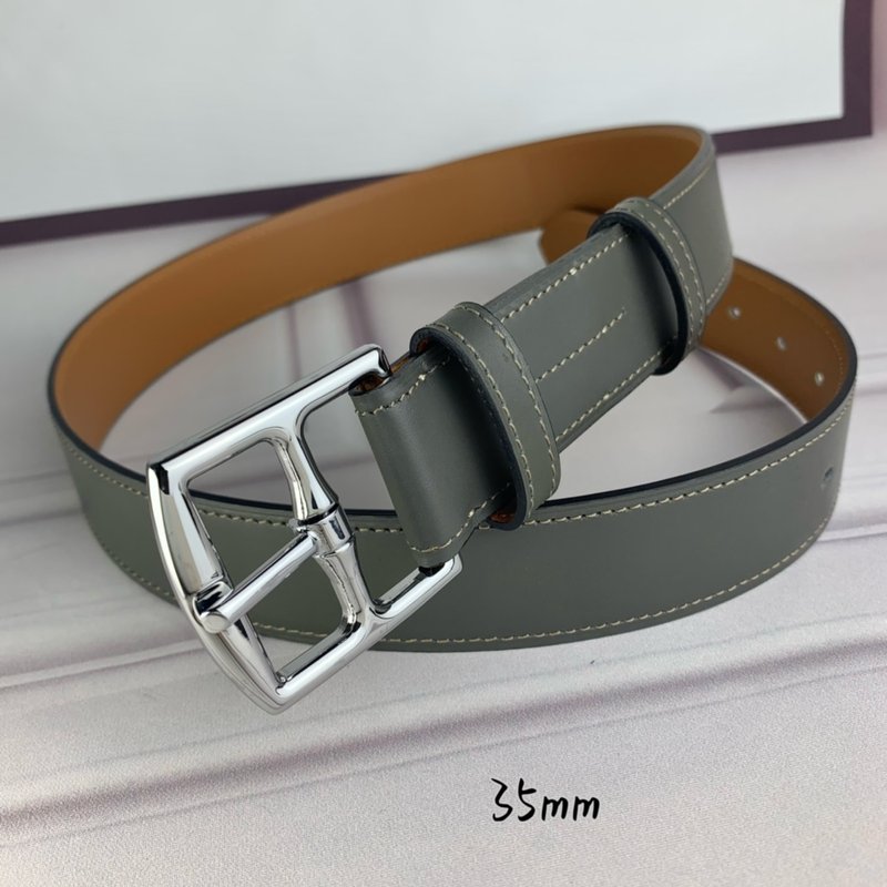 에르메스 그레이 핀 버클 가죽 벨트 35mm 001-220801