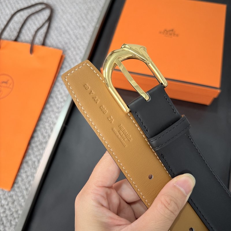 에르메스 박스/토고 소고기 양면 벨트 32mm 팔라듐 001-220898