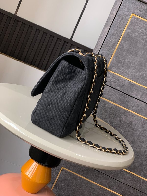 샤넬 빈티지 리넨 웨이빙 블랙 골드 숄더백 001-222969