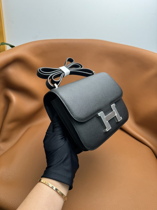 에르메스 콩콩 19cm 블랙실버 엡솜 가죽 핸드백 001-224307