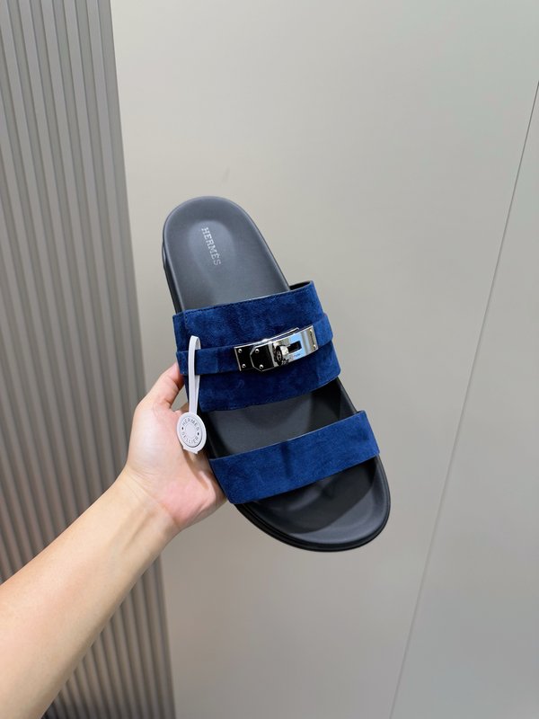 에르메스 H 버클 가죽 남성 슬리퍼 001-225763