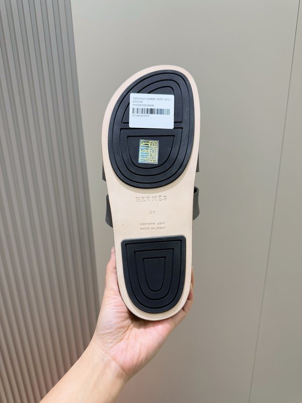 에르메스 남성 오렌지 H 버클 가죽 슬리퍼 001-226241