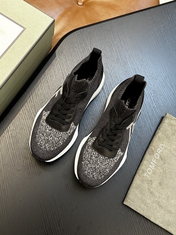 TOM FORD 로우탑 니트 가죽 스니커즈 001-226371