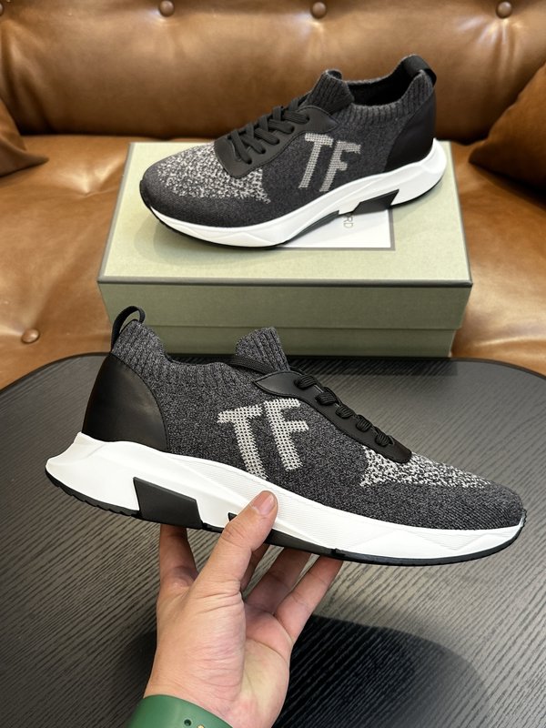 TOM FORD 로우탑 니트 가죽 스니커즈 001-226371