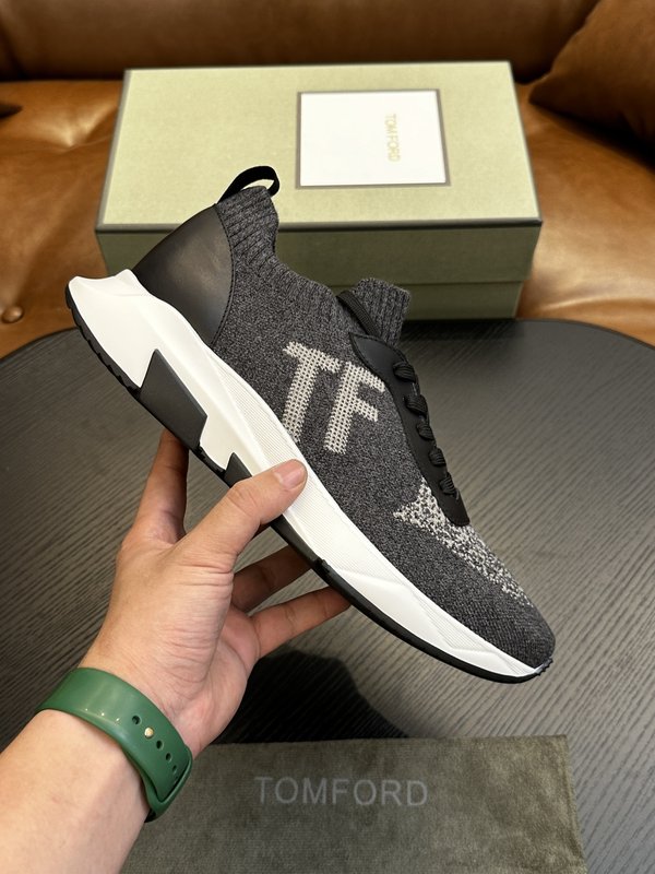 TOM FORD 로우탑 니트 가죽 스니커즈 001-226371
