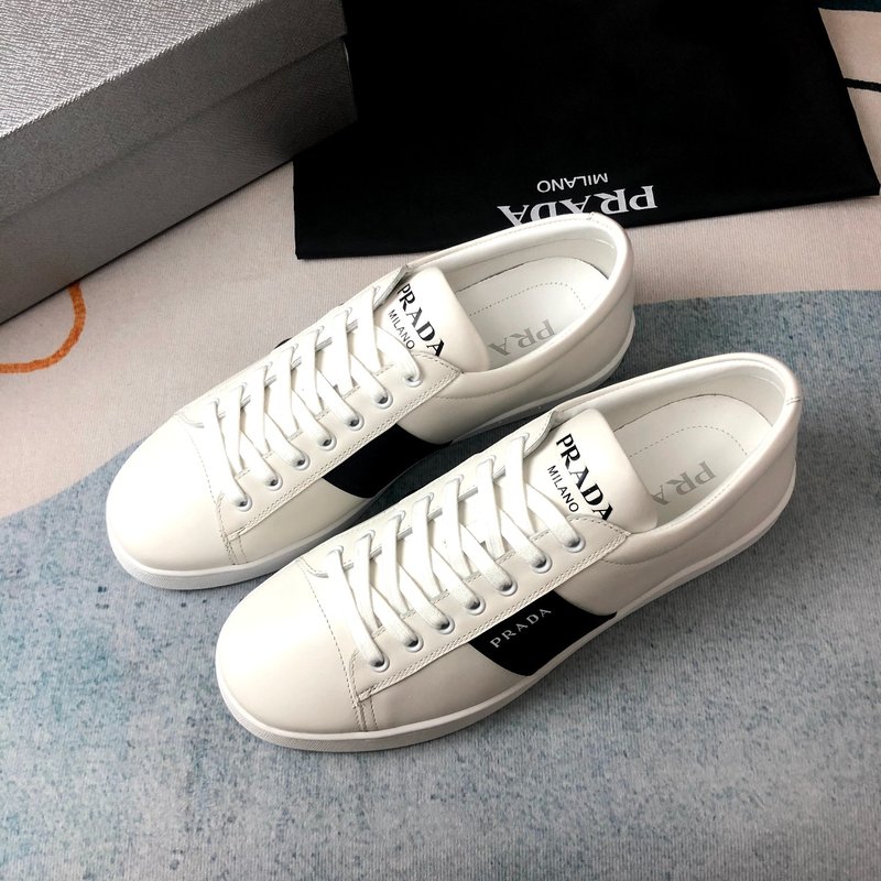 프라다 블랙 화이트 가죽 슈즈 001-226993