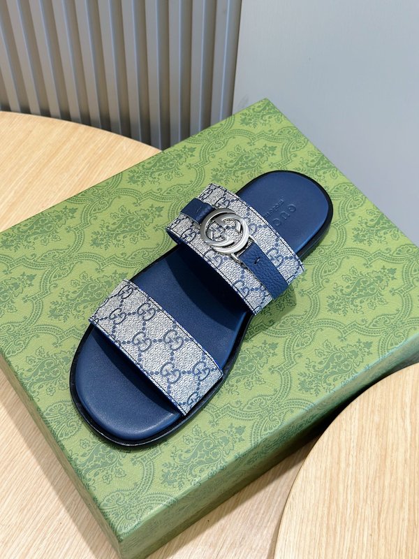 Gucci Lido 남성 더블 G 가죽 슬리퍼 001-227905