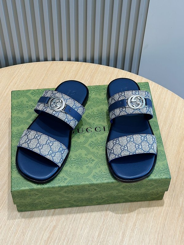 Gucci Lido 남성 더블 G 가죽 슬리퍼 001-227905