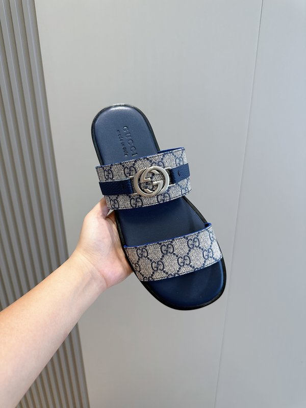 Gucci Lido 남성 더블 G 가죽 슬리퍼 001-227905