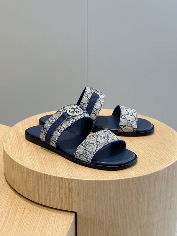 Gucci Lido 남성 더블 G 가죽 슬리퍼 001-227905